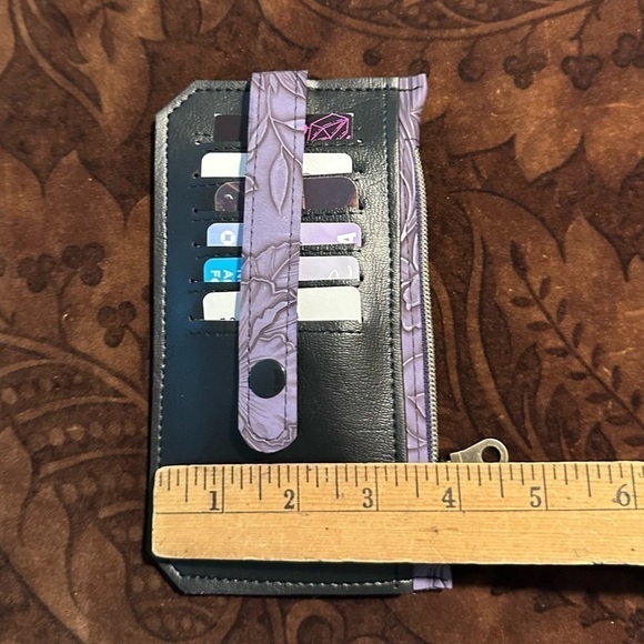Wallet purple flowers black purse pall card holder zipper hand made - Picture 6 of 8